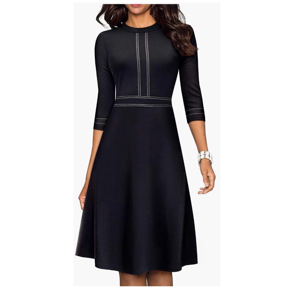 HOMEYEE Women Chic Crew Neck 3/4 Sleeve Sz 10 ~ Party Homecoming Aline Dress